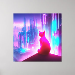 Cute Cyberpunk Chat À L'Recherche De Toile Imprime