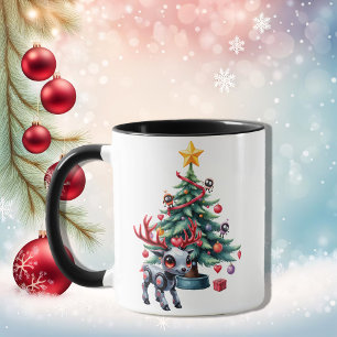 Cute Cyberpunk Reindeer with Christmas Tree Mug