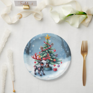 Cute Cyberpunk Reindeer with Christmas Tree Paper Plate