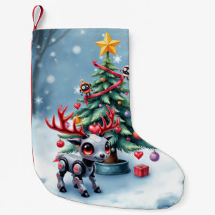 Cute Cyberpunk Reindeer with Christmas Tree Small Christmas Stocking