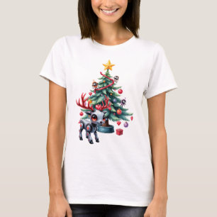 Cute Cyberpunk Reindeer with Christmas Tree T-Shirt