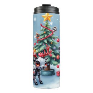 Cute Cyberpunk Reindeer with Christmas Tree Thermal Tumbler