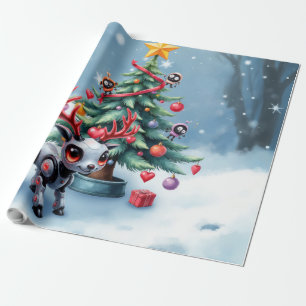 Cute Cyberpunk Reindeer with Christmas Tree Wrapping Paper
