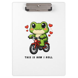 Cute Cycling Frog   Kawaii Frog Bicycle Art Clipboard