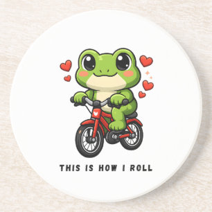 Cute Cycling Frog Kawaii Frog Bicycle Art Coaster