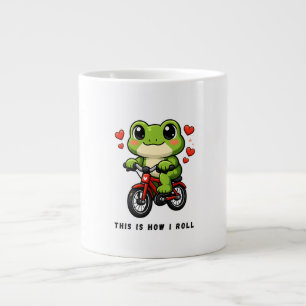 Cute Cycling Frog Kawaii Frog Bicycle Art Large Coffee Mug