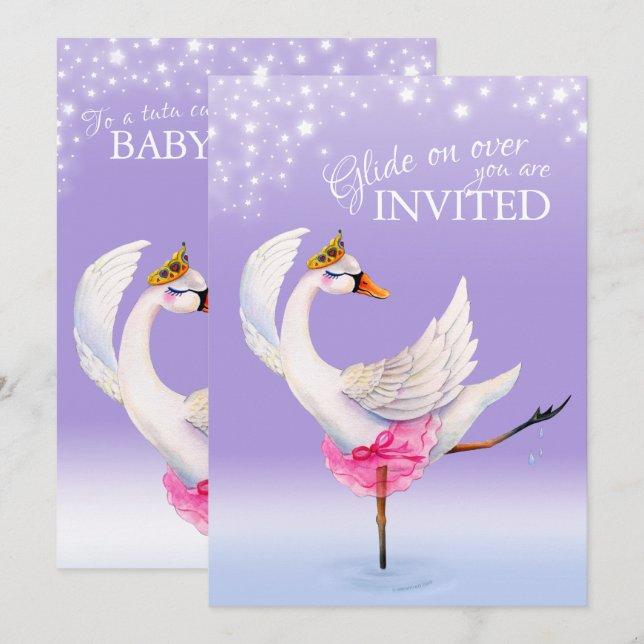 Cute cygne sur le lac ballet invitation douche béb (Devant / Derrière)
