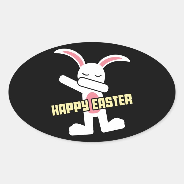 Cute Dabbing Bunny Happy Easter Oval Sticker (Front)