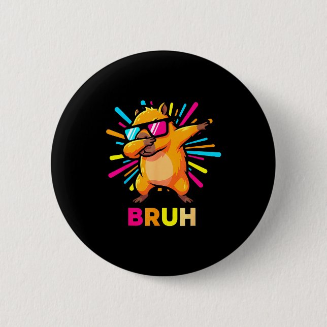 Cute Dabbing Capybara Funny Animal Meme Capy Lover 2 Inch Round Button (Front)