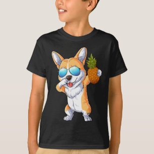 Cute Dabbing Corgi Dog Pineapple Tropical Fruit Su T-Shirt