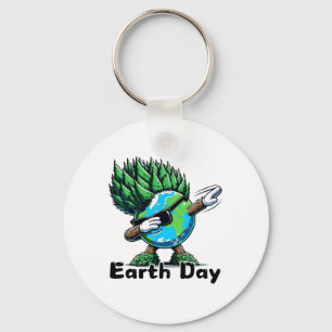 Cute Dabbing Earth Mohawk Trees Earth Day Dance Bo Keychain
