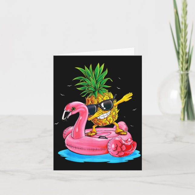 Cute dabbing pineapple flamingo tropical summer card (Front)