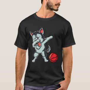 Cute Dabbing Siberian Husky Dog Dab Bball Basketba T-Shirt