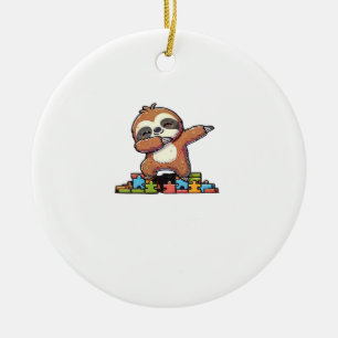 Cute Dabbing Sloth Autism Awareness Autistic Kids Ceramic Ornament