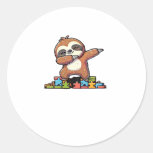Cute Dabbing Sloth Autism Awareness Autistic Kids  Classic Round Sticker