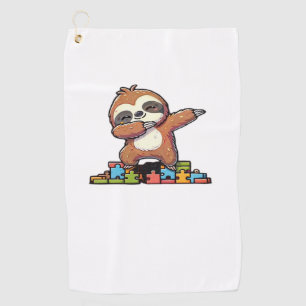 Cute Dabbing Sloth Autism Awareness Autistic Kids  Golf Towel