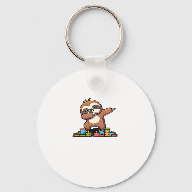 Cute Dabbing Sloth Autism Awareness Autistic Kids  Keychain (Front)