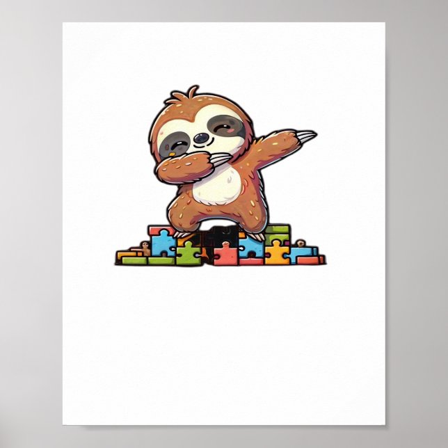 Cute Dabbing Sloth Autism Awareness Autistic Kids  Poster (Front)