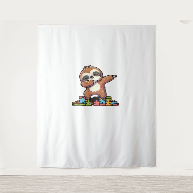 Cute Dabbing Sloth Autism Awareness Autistic Kids  Tapestry (Front)