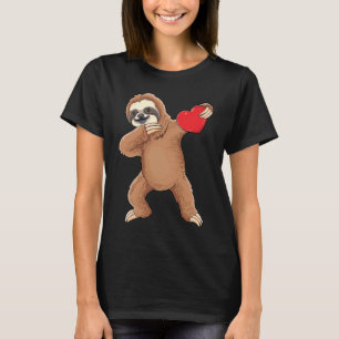 Cute dabbing sloth holding heart love sloth valent T-Shirt
