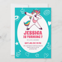 Cute Dabbing Unicorn Cartoon Kids Birthday