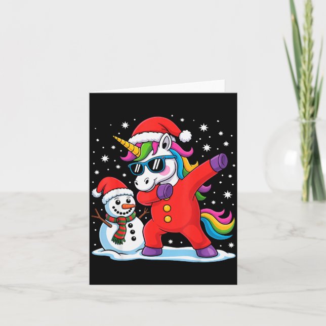 Cute Dabbing Unicorn Funny Christmas Snowman Dab X Card (Front)