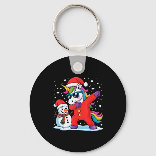 Cute Dabbing Unicorn Funny Christmas Snowman Dab X Keychain (Front)