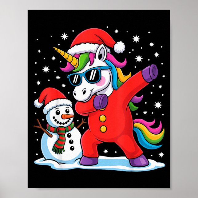 Cute Dabbing Unicorn Funny Christmas Snowman Dab X Poster (Front)