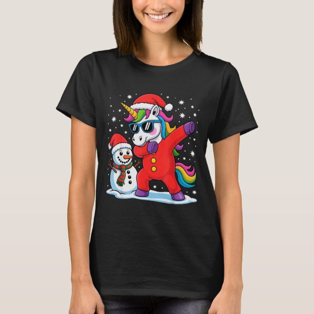 Cute Dabbing Unicorn Funny Christmas Snowman Dab X T-Shirt (Front)