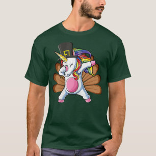Cute Dabbing Unicorn Turkey Dance Funny Thanksgivi T-Shirt