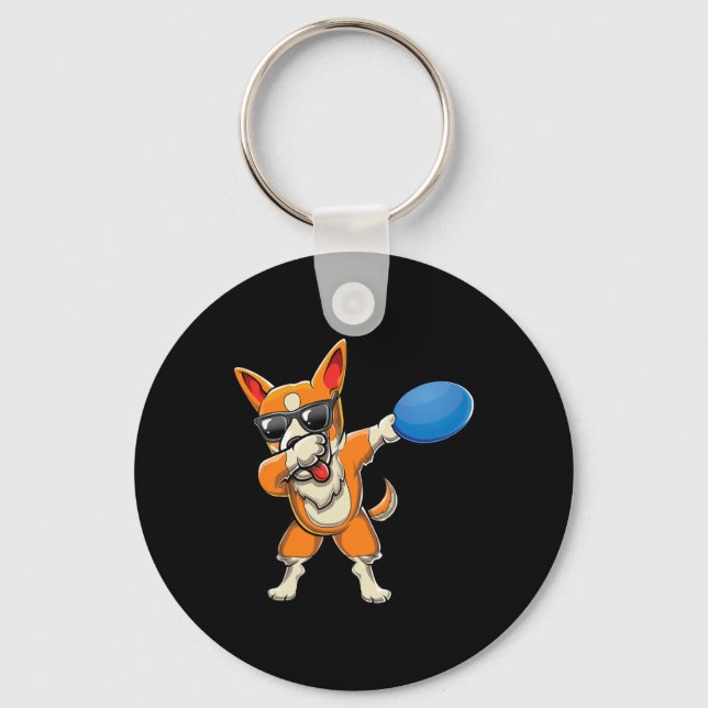 Cute Dabbing Welsh Corgi Cattle Herding Dog Disc G Keychain (Front)
