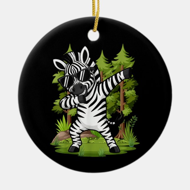 Cute Dabbing Zebra Funny Zebra Dance Animal  Ceramic Ornament (Front)