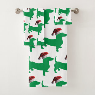 Cute Dachchund Wearing a Santa Claus Hat Bath Towel Set