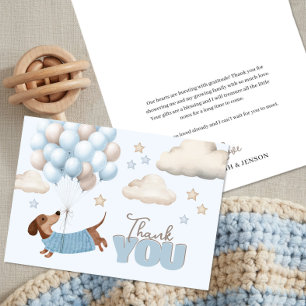 Cute Dachshund and Balloons Boy Baby Shower Thank You Card