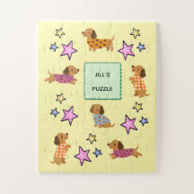 Cute Dachshund and Stars Personalized Kids Jigsaw