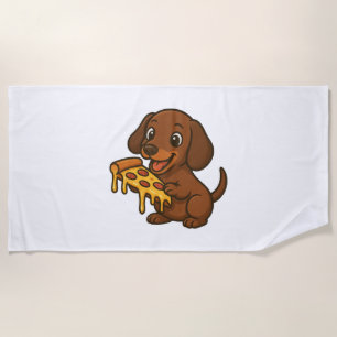 Cute Dachshund cartoon pizza pizza lover dog Beach Towel