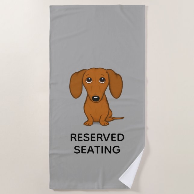 Cute Dachshund Cartoon Wiener Dog with Custom Text Beach Towel (Front)