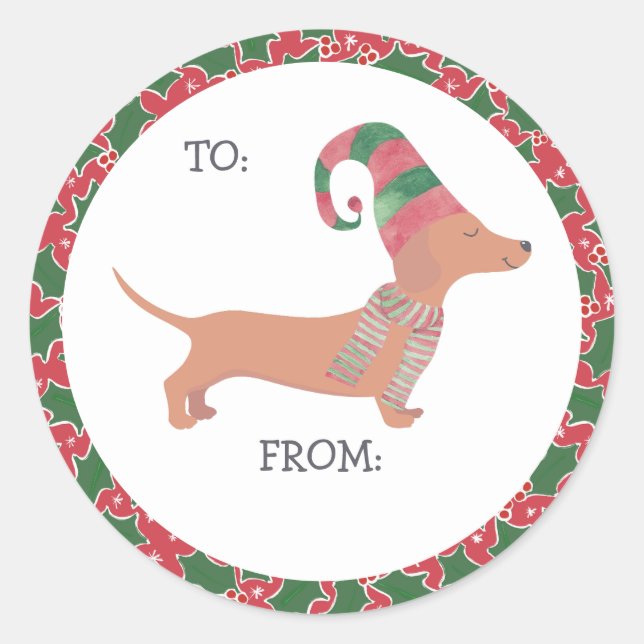 Cute Dachshund Christmas Classic Round Sticker (Front)