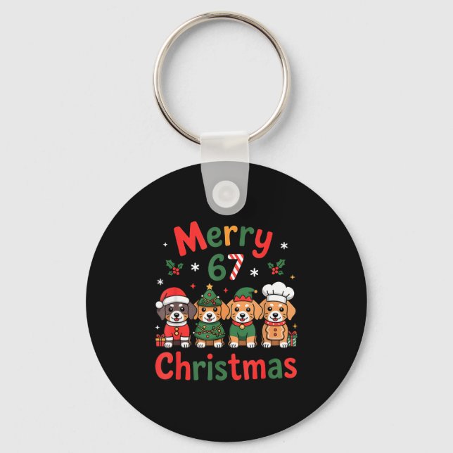 Cute Dachshund Christmas Design Funny Holiday Dog  Keychain (Front)