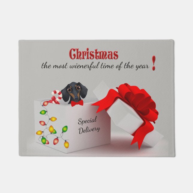 Cute Dachshund Christmas Gift Doormat (Front)