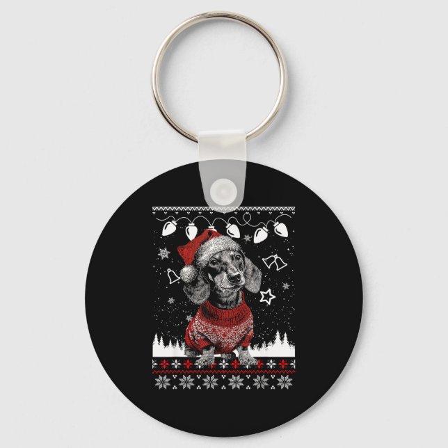 Cute Dachshund Christmas Wearing Sweater Funny Xma Keychain (Front)