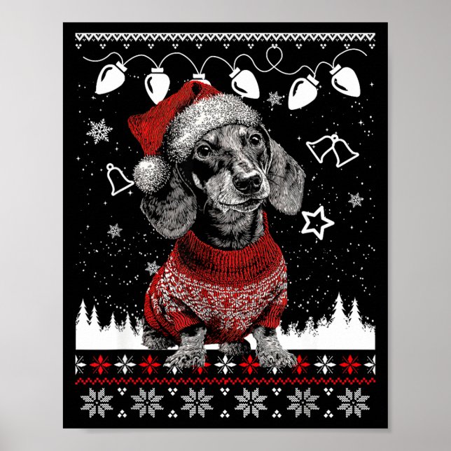 Cute Dachshund Christmas Wearing Sweater Funny Xma Poster (Front)