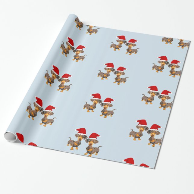 Cute Dachshund Christmas Wrapping Paper (Unrolled)