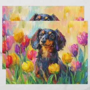 Cute Dachshund Colourful Tulips Scrapbook Paper