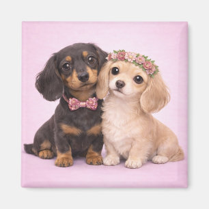 Cute Dachshund Couple Valentine Illustration Magnet