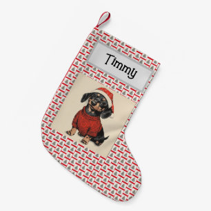 Cute Dachshund, Customized With Name, Wiener Dog, Small Christmas Stocking