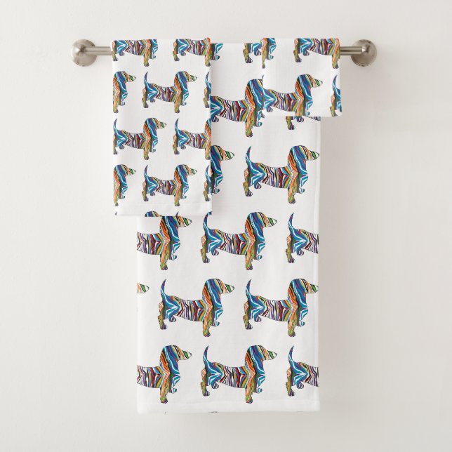 Cute Dachshund dans un modèle zèbre psychédélique (En situation)