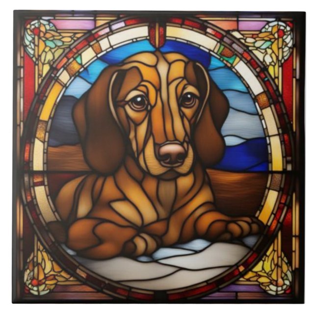 Cute Dachshund Decorative Ceramic Tile (Front)