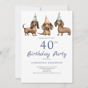 Cute Dachshund Dog 40th Birthday Party Invitation
