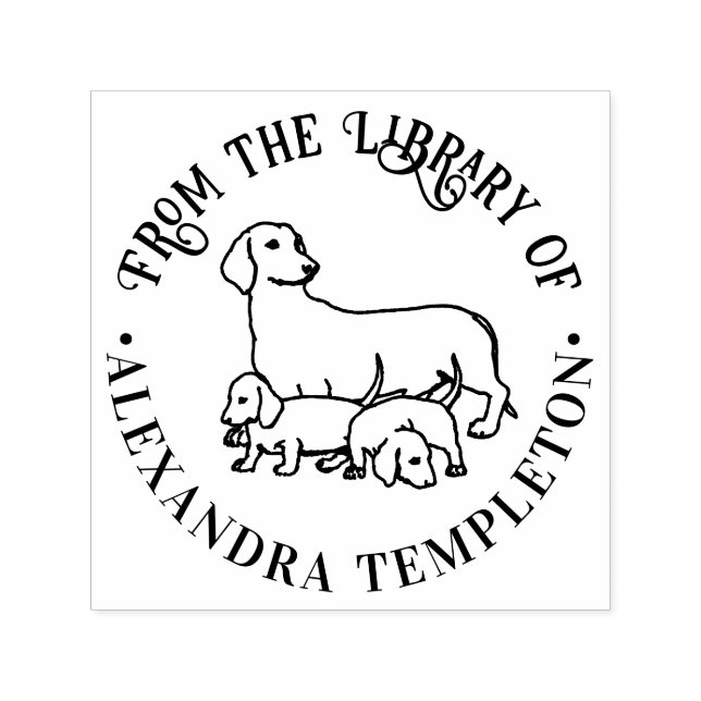 Cute Dachshund Dog and Puppies Library Book Name Self-inking Stamp (Design)